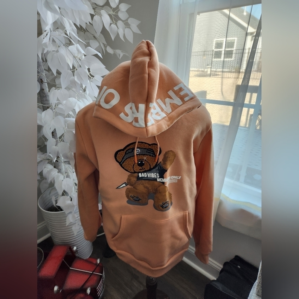 Members Only Bad Vibes Brown Bear Graphic Hoodie Tan Mens Medium - Picture 4 of 11